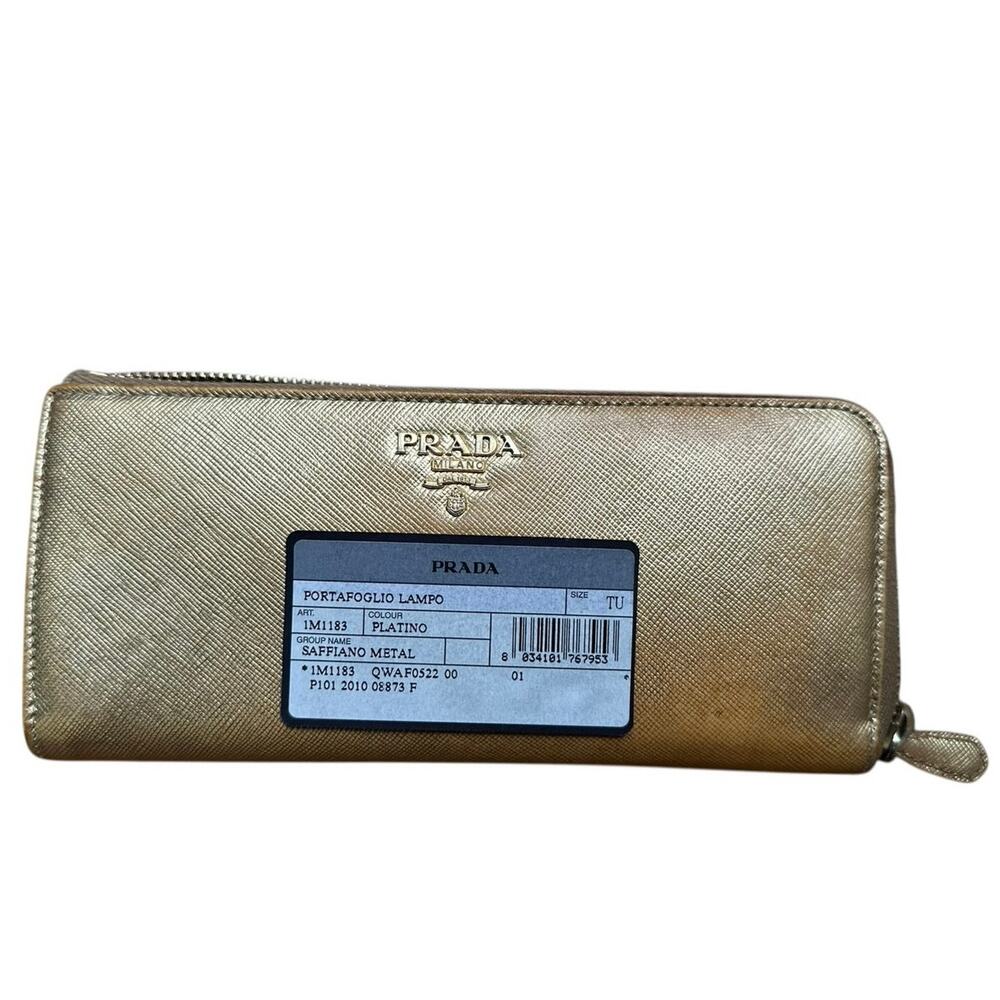 Prada Gold Saffiano Ziparound Zippy Long Wallet